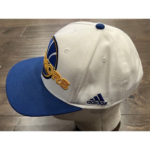 Adidas Mens White Blue NBA Golden State Warriors Adjustable Snapback Hat Cap - Picture 4 of 10